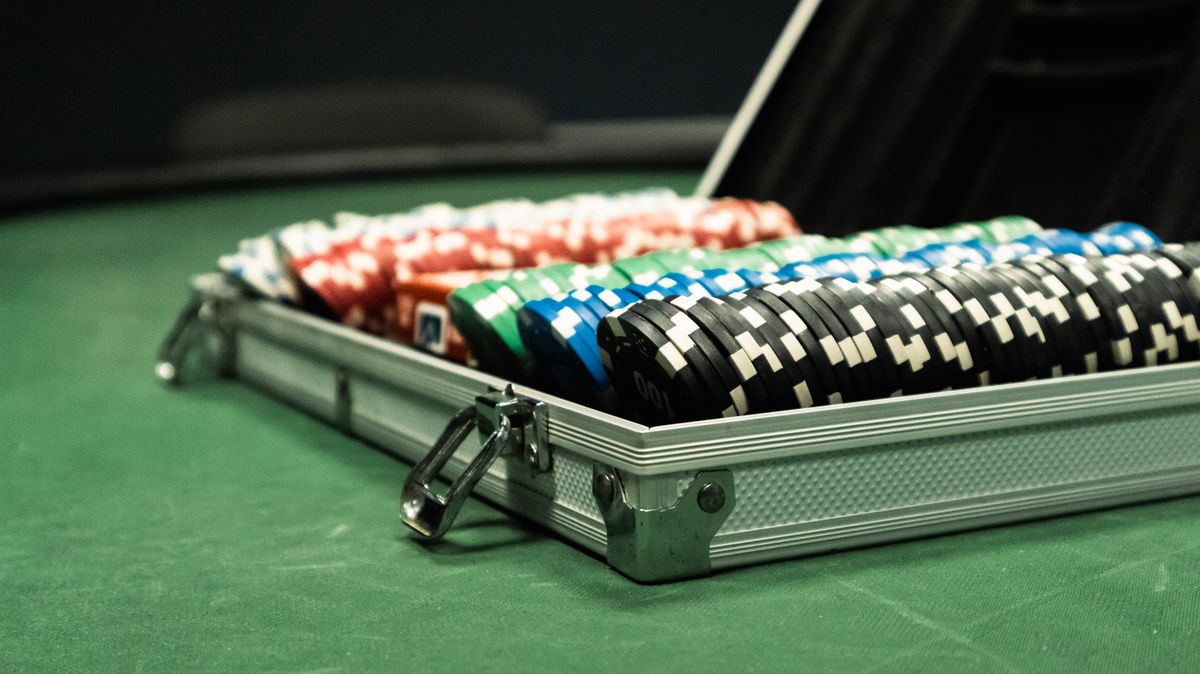 Roulette table with ball and betting chips